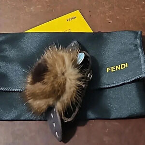 Fendi Selleria Pom Pom Brown Leather Bracelet